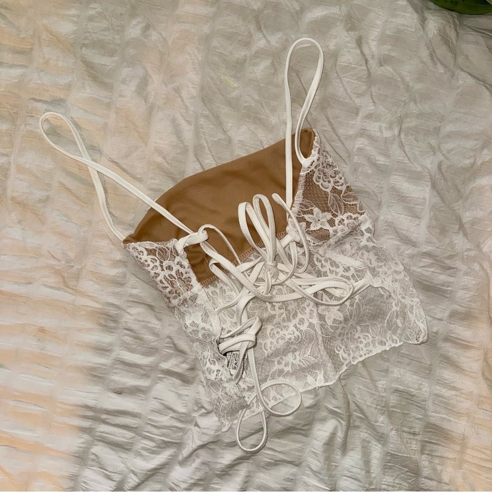 White Mesh + Lace backless top – corset style back ties | sheer, Romantic & Sexy - Picture 3 of 6